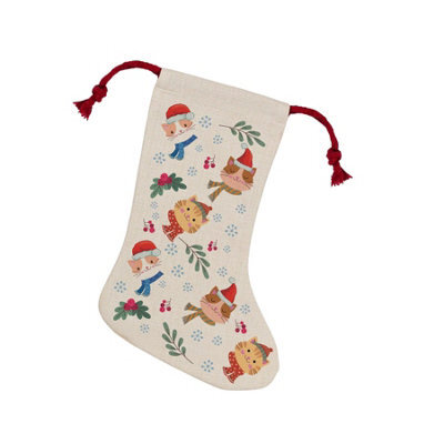 Purely Home Cartoon Cats Christmas Stocking - Novelty Xmas Gift For Cat Lovers Linen-Style Decor With Red Drawstring Ties - image 1