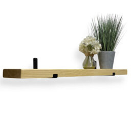 MKGT Narrow Rustic Shelf, 15Cm Deep Solid Wood Wall Shelf With Black Brackets (Antique Pine, 130Cm)