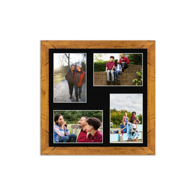AK Frames 12X12 Rustic Oak Modern Multi Photo Frame With Black Mount - Holds 4 Apertures (4X) 6X4 Photos - image 1