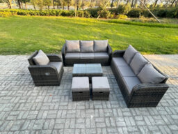 Fimous 9 Seater Rattan Lounge Sofa Set Outdoor Garden Furniture Set With Rectangular Coffee Table - thumbnail 1