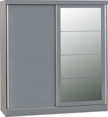 Seconique Nevada 2 Door Sliding Wardrobe With Mirror In Grey Gloss Finish - image 1