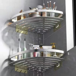 2X Bathroom Corner Shower Shelf Soap Holder Storage Silver - thumbnail 6