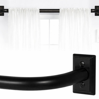 Oxford Homeware Satin Matte Black Effect Blackout Curtain Rod Extendable Pole With Metal Curved Finials,(L)1600mm-3000mm (Dia)28mm - image 1