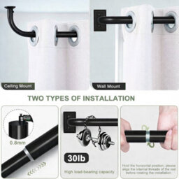 Oxford Homeware Satin Matte Black Effect Blackout Curtain Rod Extendable Pole With Metal Curved Finials,(L)1600mm-3000mm (Dia)28mm - thumbnail 7