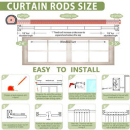 Oxford Homeware Satin Matte Black Effect Blackout Curtain Rod Extendable Pole With Metal Curved Finials,(L)1600mm-3000mm (Dia)28mm - thumbnail 5