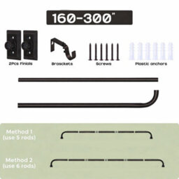 Oxford Homeware Satin Matte Black Effect Blackout Curtain Rod Extendable Pole With Metal Curved Finials,(L)1600mm-3000mm (Dia)28mm - thumbnail 4