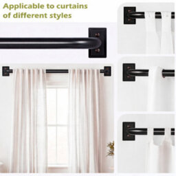 Oxford Homeware Satin Matte Black Effect Blackout Curtain Rod Extendable Pole With Metal Curved Finials,(L)1600mm-3000mm (Dia)28mm - thumbnail 2
