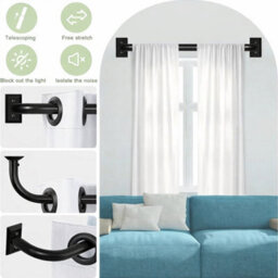 Oxford Homeware Satin Matte Black Effect Blackout Curtain Rod Extendable Pole With Metal Curved Finials,(L)1600mm-3000mm (Dia)28mm - thumbnail 9