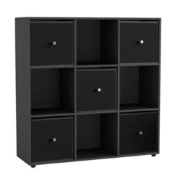 Urbn-Living Urbnliving 9 Cube Black Wooden Bookcase Shelving Unit With 5 Collapsible Fabric Drawers - Black - thumbnail 3