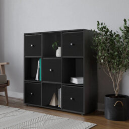 Urbn-Living Urbnliving 9 Cube Black Wooden Bookcase Shelving Unit With 5 Collapsible Fabric Drawers - Black - thumbnail 2