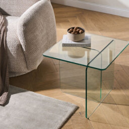 Wyld And Coco Lumina Living Side Table - Tempered Glass, Transparent, 46 X 50 Cm, Minimalist Square Design - thumbnail 2