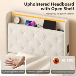 Homcom Lift Up Storage Bed Frame With Rgb Led Lights 90 X 190Cm Cream White - thumbnail 7