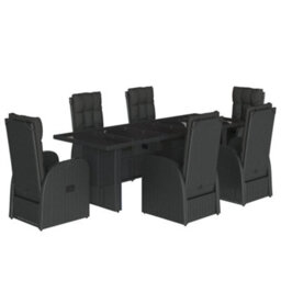 Berkfield 7 Piece Garden Dining Set With Cushions Black Poly Rattan - thumbnail 2