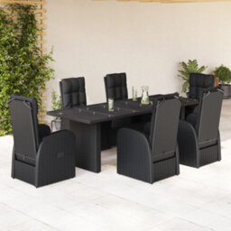 Berkfield 7 Piece Garden Dining Set With Cushions Black Poly Rattan - thumbnail 1