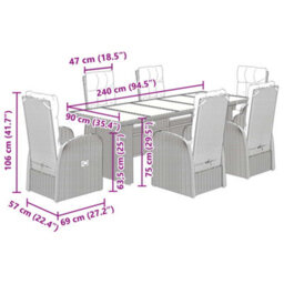 Berkfield 7 Piece Garden Dining Set With Cushions Black Poly Rattan - thumbnail 8