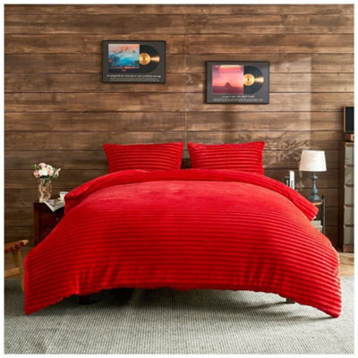 Home Luxe Interiors Plush Faux Fur Chunky Ribbed Red Bedding Duvet Cover Set - image 1