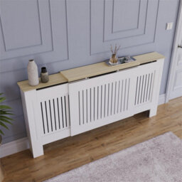 Adjustable - 830X1400- 2040X190 mm Designs Arlington White Modern Radiator Cover Wood Mdf Cabinet Grill - thumbnail 1