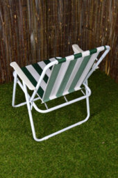 Samuel Alexander 6 X Foldable Garden Chairs Fixed Position Garden Chairs With White Frame And White / Green Striped Fabric - thumbnail 4