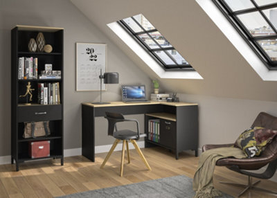 Diagone Oak & Black Corner Desk - image 1