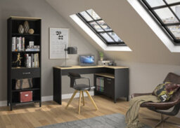 Diagone Oak & Black Corner Desk - thumbnail 1
