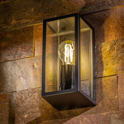 CGC Lighting Cgc Outdoor Outside Wall Light Black E27 Lantern Clear Diffuser Ip44 Traditional Porch Security Lamp - image 1
