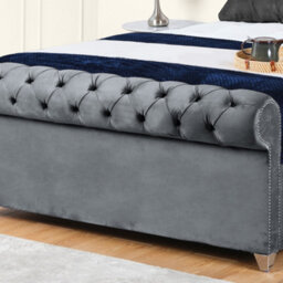 UKBEDFURNITURE Chesterfield Sleigh Steel Plush Velvet Upholstered Bed Frame - Slatted Base With 10 Inch Orthopedic Mattress - 48 Inch Headboard - thumbnail 3
