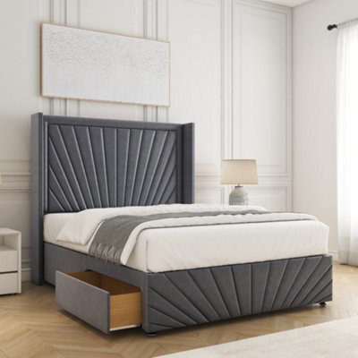 Bsspoke Nola Divan Bed Set Steel Plush With 2 Drawers Footend 54Inch Headboard & Footboard No Mattress In 3Ft 4Ft 5Ft 4Ft6 6Ft - image 1