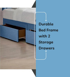Blue Plush 6Ft Super King Size Bed With Matttress  2 Storage Drawers And 20 Inch Plain Borderd Headboard - thumbnail 4