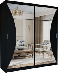 M N Furniture Ltd Wardrobe With Led Light Modern Sliding Door Wardrobe - Adjustable Interior Bedroom Cabinet With Curved Mirror (Black,150Cm) - thumbnail 2