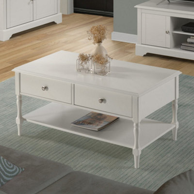 Seconique Stratford 2 Drawer Coffee Table White Shabby Chic - image 1
