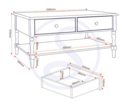 Seconique Stratford 2 Drawer Coffee Table White Shabby Chic - thumbnail 9
