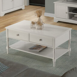 Seconique Stratford 2 Drawer Coffee Table White Shabby Chic - thumbnail 1