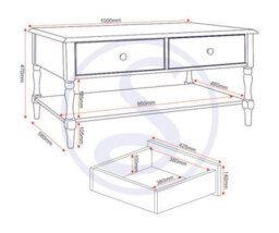 Seconique Stratford 2 Drawer Coffee Table White Shabby Chic - thumbnail 3