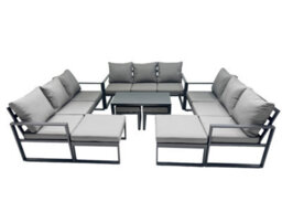 Fimous Outdoor Garden Furniture Set Aluminium Lounge 3 Seat Sofa Oblong Coffee Table Sets With 4 Stools Dark Grey - thumbnail 1