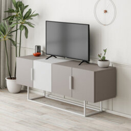 Decortie Tontini Modern Tv Unit Multimedia Centre Mocha Grey White With Storage Tv Cabinet 140Cm - thumbnail 4