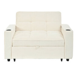 Abrihome 2 Seater Sofa Bed With 7-Colour Led Lights, Corduroy Sleeper Sofa, Cup Holders & Storage, Pull-Out Design, Beige - thumbnail 8
