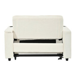 Abrihome 2 Seater Sofa Bed With 7-Colour Led Lights, Corduroy Sleeper Sofa, Cup Holders & Storage, Pull-Out Design, Beige - thumbnail 3