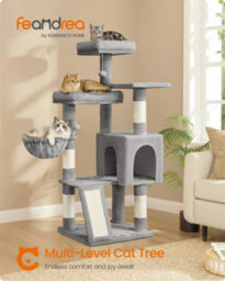 LEDREM Cat Tree, Cat Tower Condo With Scratching Posts And Ramp, 3 Large Beds, Cave, Basket, 2 Pompoms, 136 Cm Tall, Dove Grey - thumbnail 7