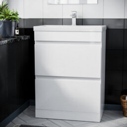 Nes Home Hardie 600mm 2 Drawer White Floorstanding Vanity Cabinet And Basin Sink Unit - thumbnail 2