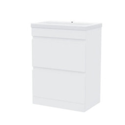 Nes Home Hardie 600mm 2 Drawer White Floorstanding Vanity Cabinet And Basin Sink Unit - thumbnail 7