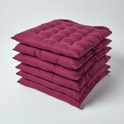 Homescapes Plum Seat Pads 100% Cotton Chair Cushions 40X40 Cm, Set Of 6 Plain Chair Pads For Dining, Kitchen Or Garden Outdoor - image 1