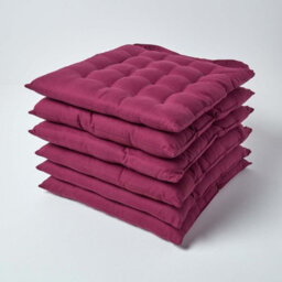 Homescapes Plum Seat Pads 100% Cotton Chair Cushions 40X40 Cm, Set Of 6 Plain Chair Pads For Dining, Kitchen Or Garden Outdoor