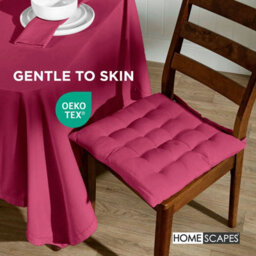 Homescapes Plum Seat Pads 100% Cotton Chair Cushions 40X40 Cm, Set Of 6 Plain Chair Pads For Dining, Kitchen Or Garden Outdoor - thumbnail 3