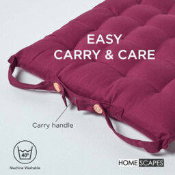 Homescapes Plum Seat Pads 100% Cotton Chair Cushions 40X40 Cm, Set Of 6 Plain Chair Pads For Dining, Kitchen Or Garden Outdoor - thumbnail 6