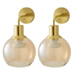 Valuelights Bellamy Pair Of Gold Glass Globe Rechargeable Wall Lights - thumbnail 1