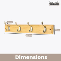 Keypak 4-Hook Wall-Mounted Coat Rack, 45Cm - Pine Wood Effect Board, Polished Chrome Coat Hooks - Fixings Included - thumbnail 3