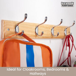 Keypak 4-Hook Wall-Mounted Coat Rack, 45Cm - Pine Wood Effect Board, Polished Chrome Coat Hooks - Fixings Included - thumbnail 5