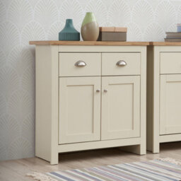 Timber Art Design Lisbon Compact 2 Doors 2 Drawer Sideboard Storage Cabinet Cupboard Cream Oak - thumbnail 4