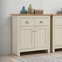 Timber Art Design Lisbon Compact 2 Doors 2 Drawer Sideboard Storage Cabinet Cupboard Cream Oak