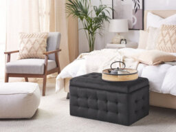 Beliani Storage Ottoman Michigan Velvet Black - thumbnail 2